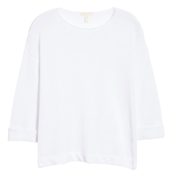 EILEEN FISHER Woman Organic Linen Round Neck Knit Sweater Top, White, Size 2X - Picture 4 of 5